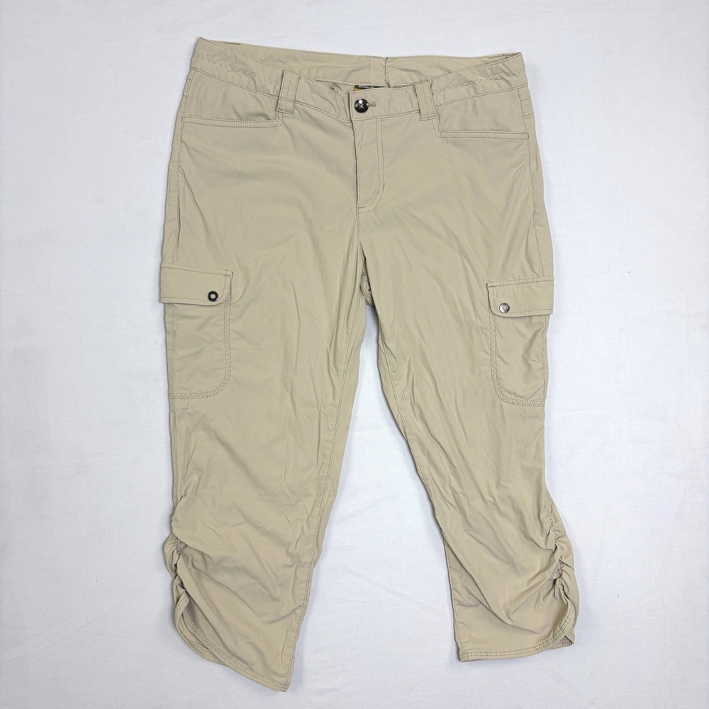 Eddie Bauer Travex Tan Khaki Hiking Ruched Capri Pants Womens 10 Feminine Gorp